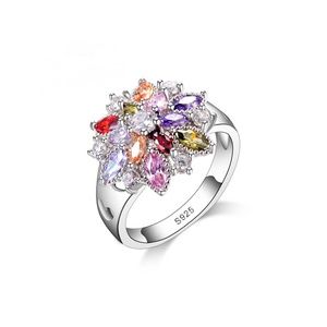 925 Sterling Silver Colorful Flower Ring